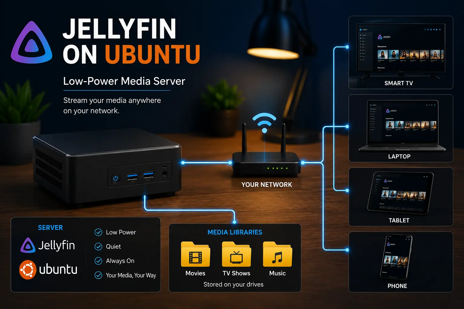 A compact low-power Jellyfin home server setup